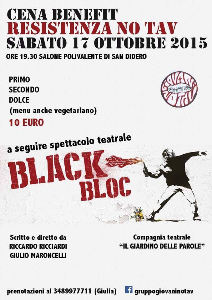 17/10 cena no tav + spettacolo teatrale “Black Block”