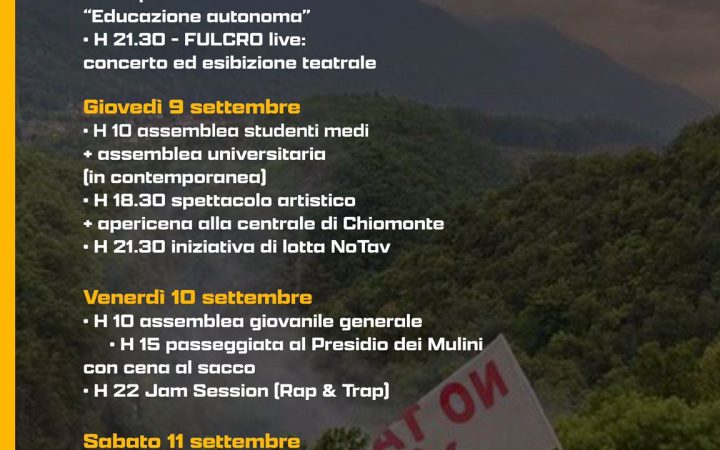 8-12/09 : Campeggio Giovani No Tav, il programma completo