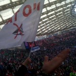 Bandiere #NoTav stadio olimpico per Italia-Scozia